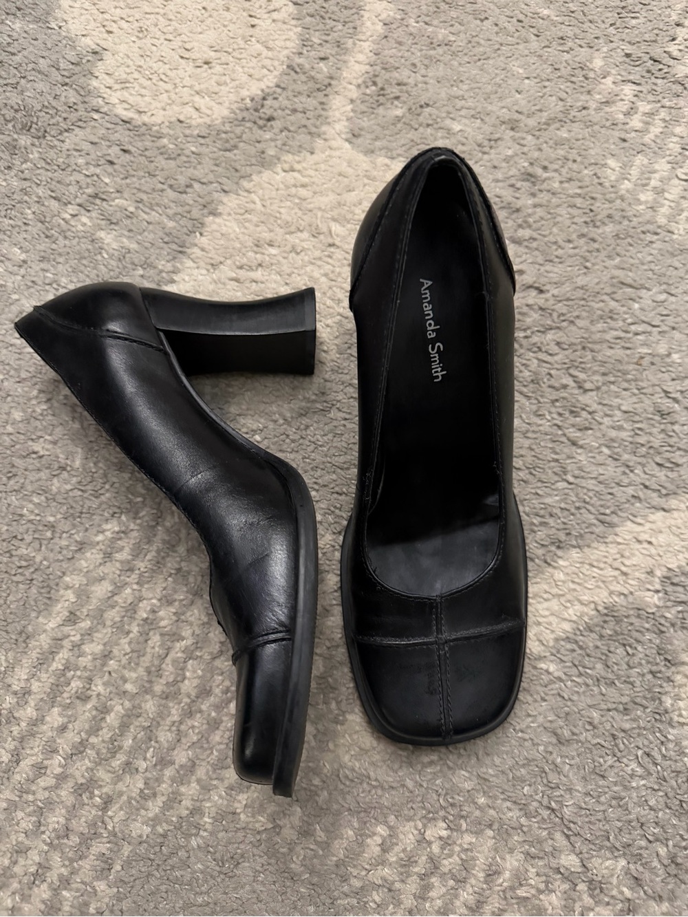 🍁 Amanda Smith Black Leather Square-Toe Heels 🍁